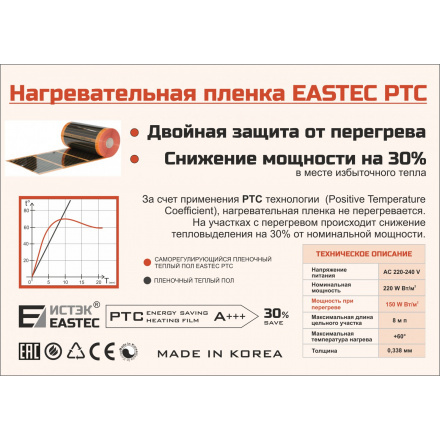 Саморегулирующаяся Термопленка EASTEC Energy Save PTC 50см 220W