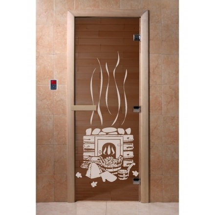 Дверь для бани Doorwood Теплый день 1900x700 Арт серия Банька (стекло 8 мм, 3 петли)