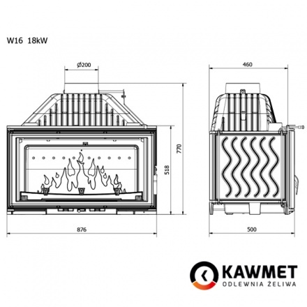 Каминная топка Kawmet W16 PREMIUM 18 кВт