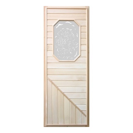 Дверь деревянная для бани DoorWood 1850x750 Вагонка со стеклом 8ми угольным, коробка липа