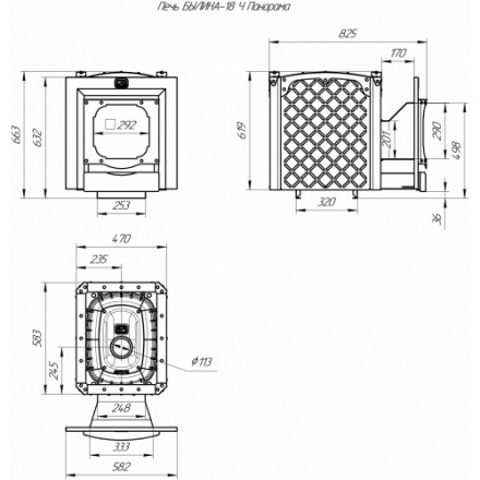 Печь для бани Теплодар Былина-24Ч Панорама (1.1) (без дверцы)