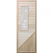 Дверь деревянная для бани DoorWood 1850x750 Вагонка со стеклом прямоугольным, коробка липа