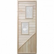 Дверь деревянная для бани DoorWood 1850x750 Вагонка 2 стекла прямоугольных, коробка липа