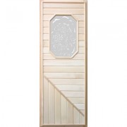 Дверь деревянная для бани DoorWood 1850x750 Вагонка со стеклом 8ми угольным, коробка липа